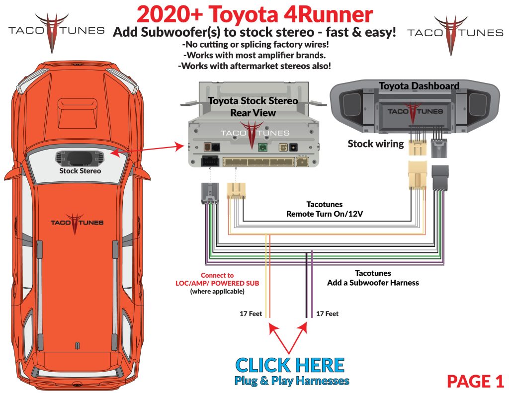 2020+ Toyota 4Runner How to add self powered subwoofer to stock stereo plug and play self installation