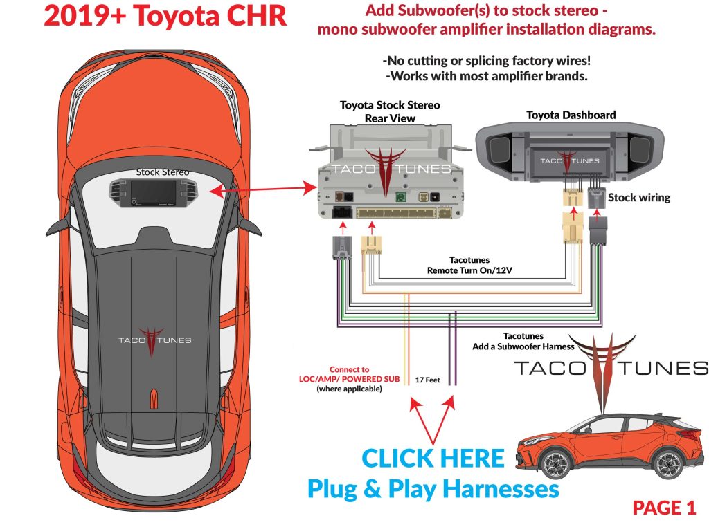 2019+ Toyota CHR How to add subwoofer amplifier to stock stereo plug and play LC2i Pro LOC auto start