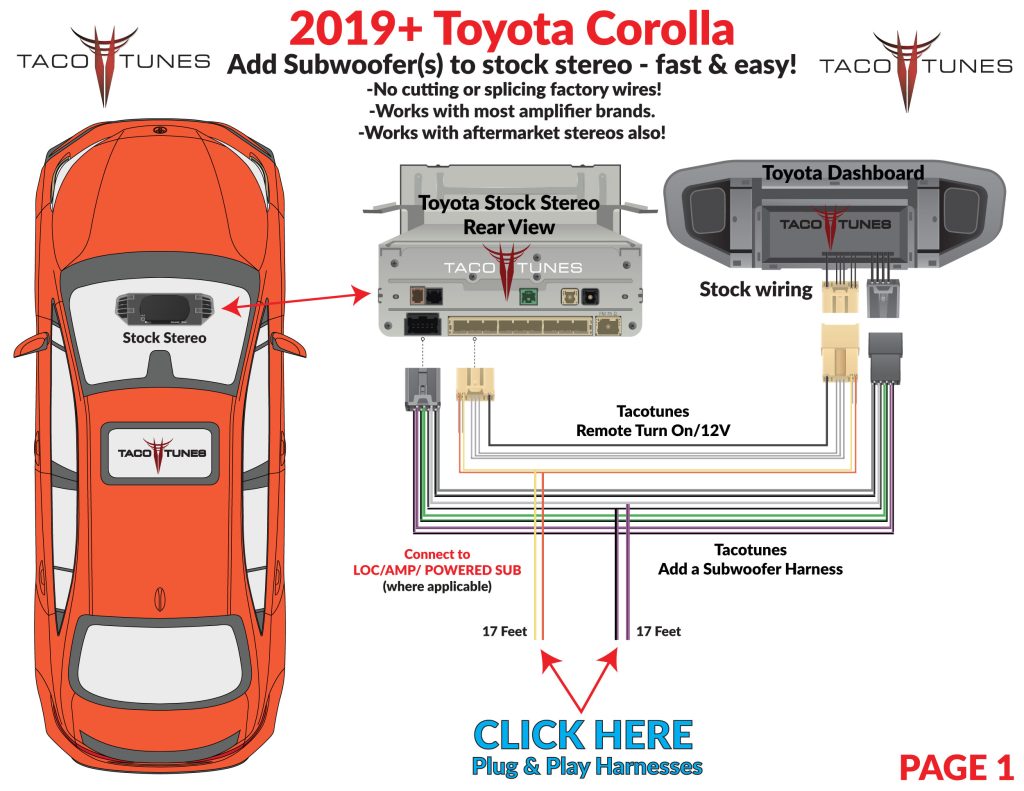 2019+ Toyota Corolla How to add self powered subwoofer to stock stereo plug and play self installation