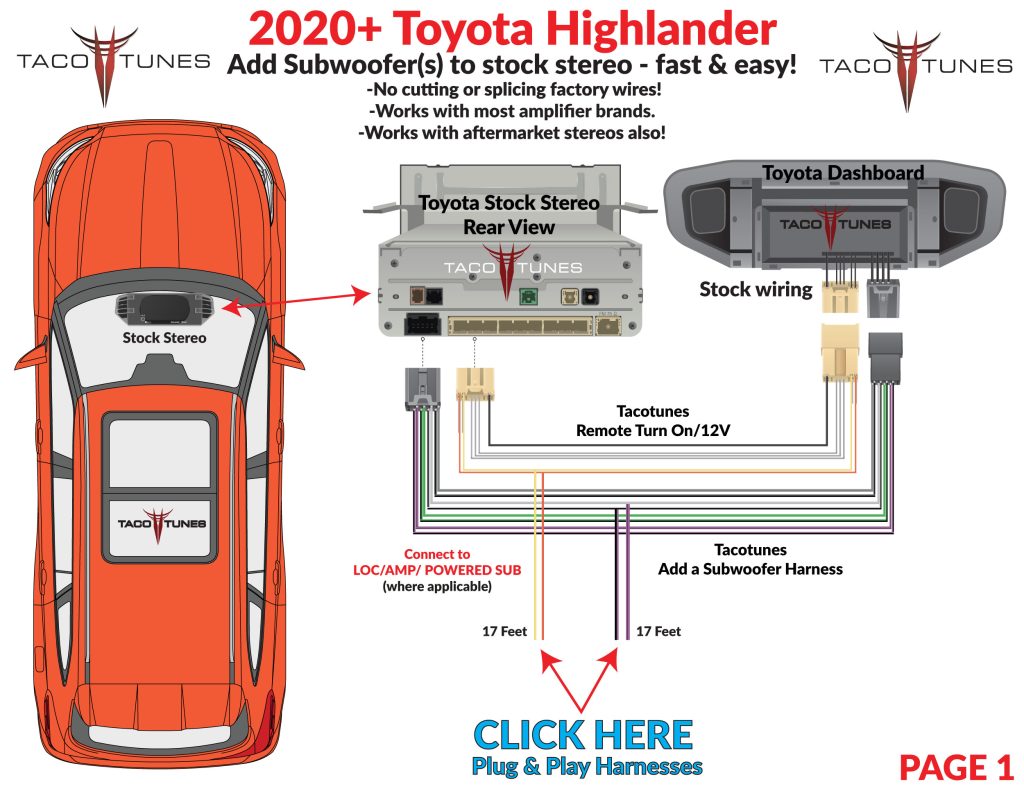 2020+ Toyota Highlander How to add self powered subwoofer to stock stereo plug and play self installation