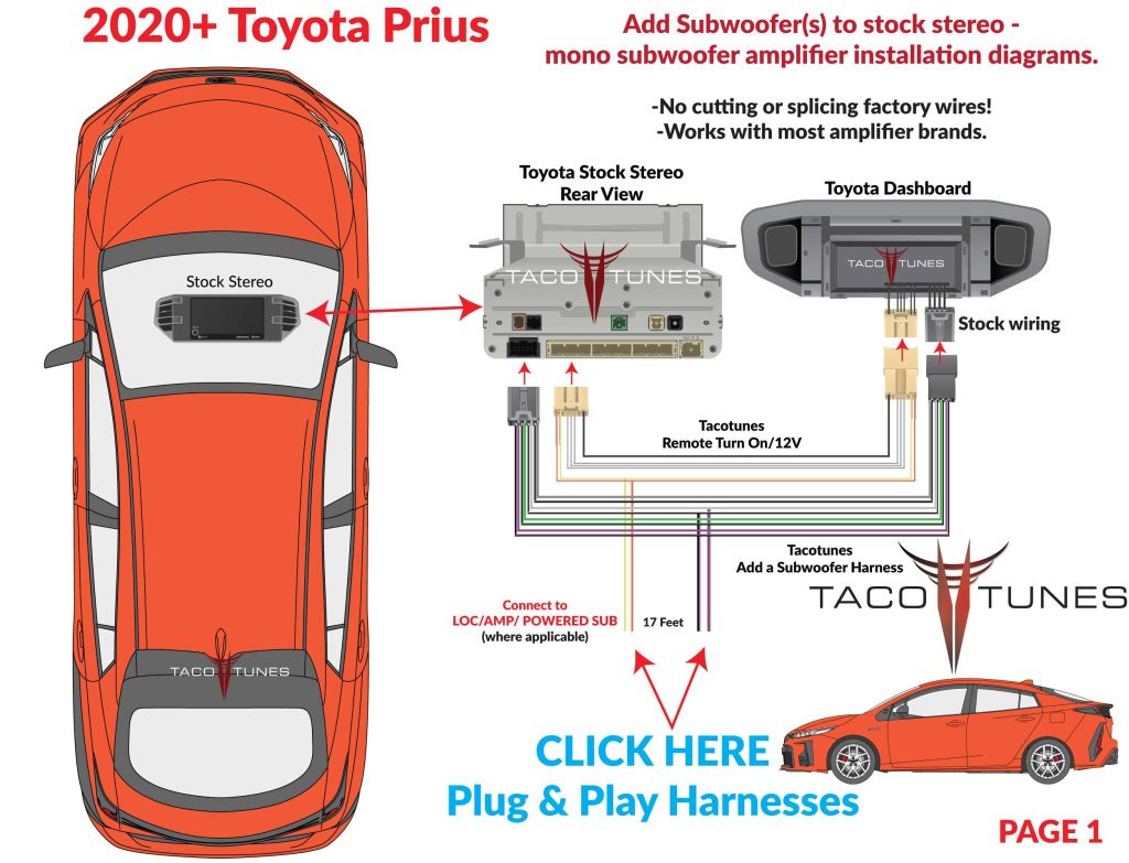 2020+ Toyota Prius How to add subwoofer amplifier to stock stereo plug and play LC2i Pro LOC auto start