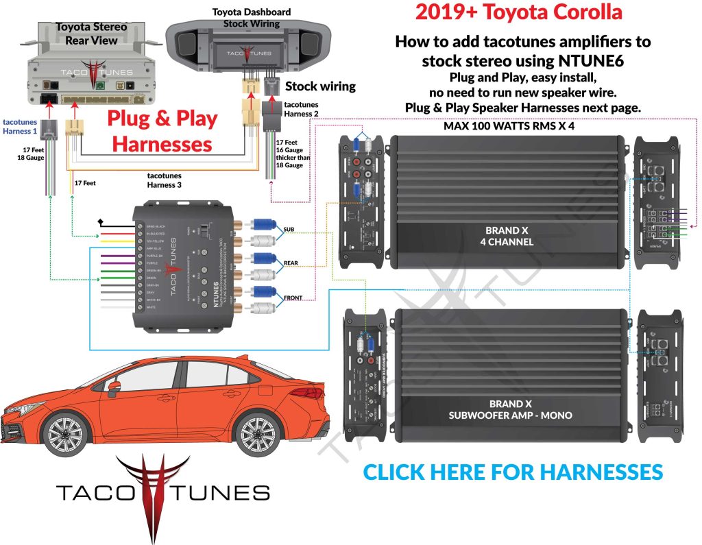 2019+ Toyota Corolla NTUNE6 XYZ 4 Channel Subwoofer Amplifier Install schematic how to add amp to stock stereo