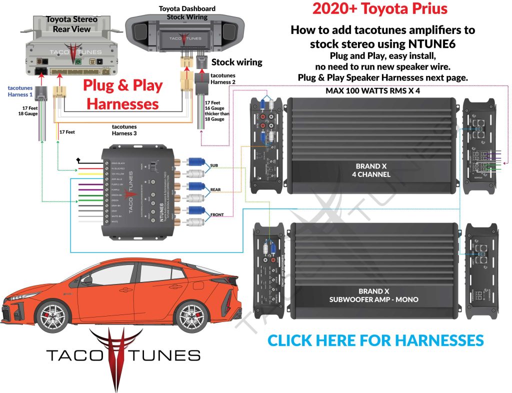 2020+ Toyota Prius NTUNE6 XYZ 4 Channel Subwoofer Amplifier Install schematic how to add amp to stock stereo